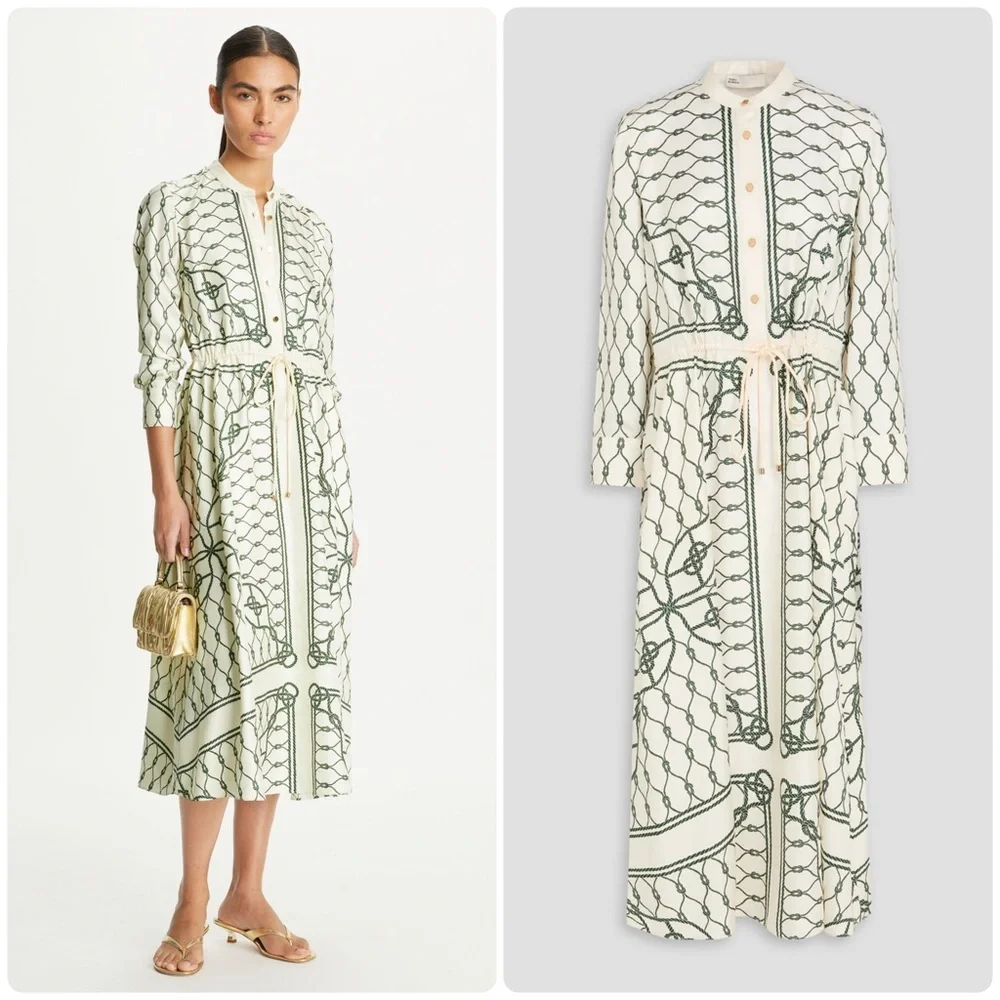 Tory Burch Women's Printed Silk Shirtdress in Green Rope, size 0 Tory Burch Women's Printed Silk Shirtdress in Green Rope, size 0